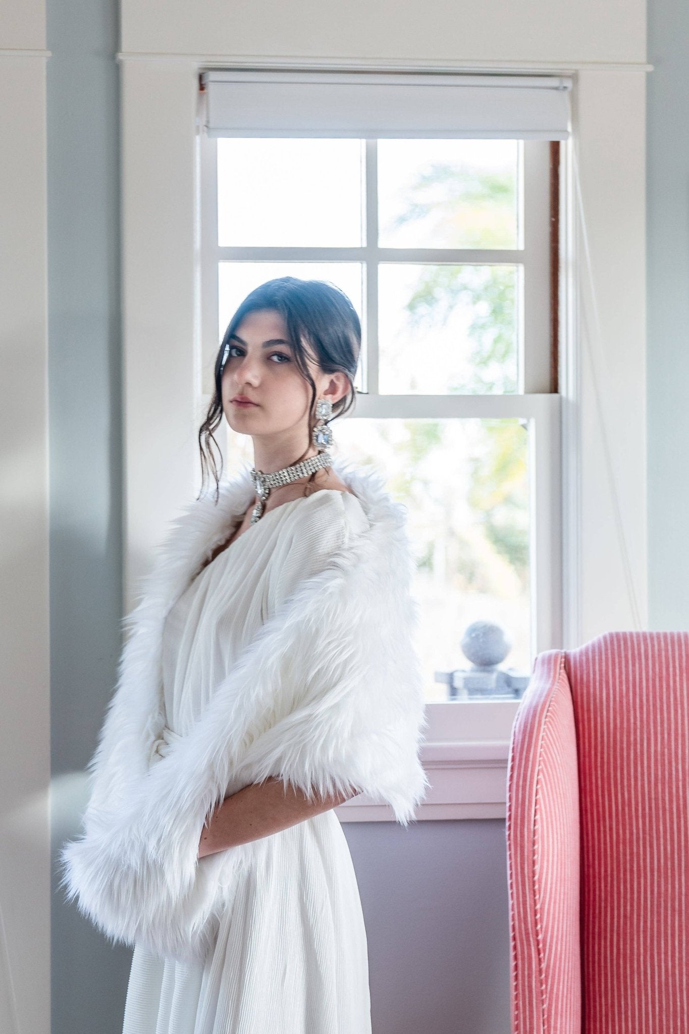 Material Girl White Faux Fur Shawl - ivyandlavyboutique Jennafer Grace