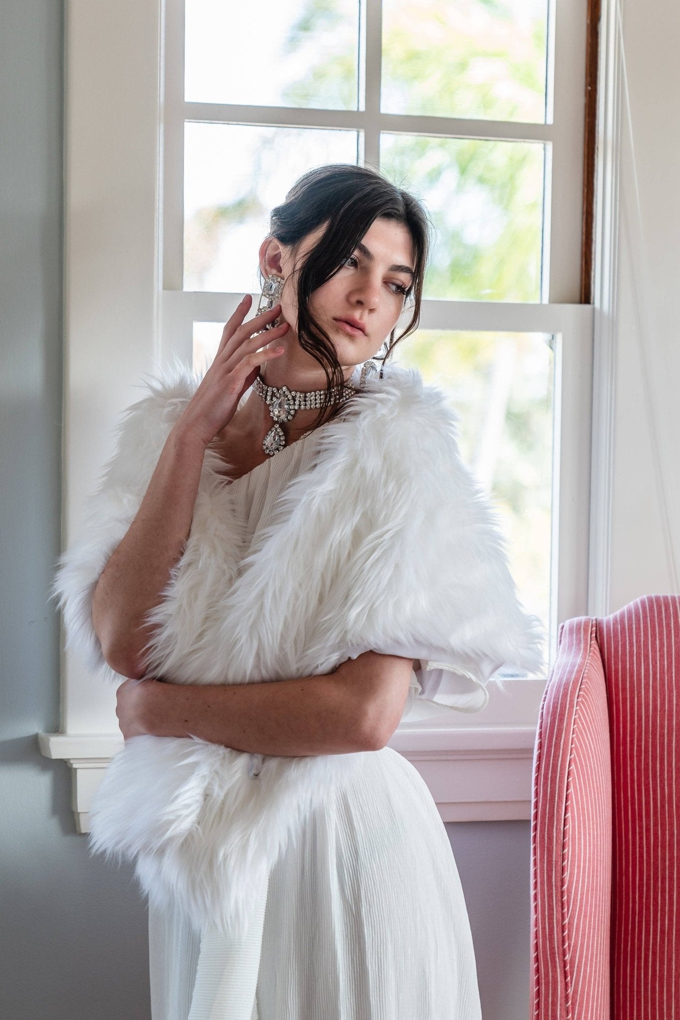 Material Girl White Faux Fur Shawl - ivyandlavyboutique Jennafer Grace