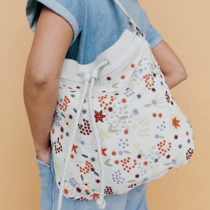 Meadow (LG) Handcrafted Leather Shoulder Bag: Mustard & White by Latico - ivyandlavyboutique Latico Leathers