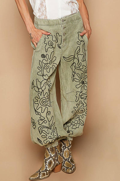 Meadow Stitch Twill Joggers Pants - ivyandlavyboutique Pol Clothing