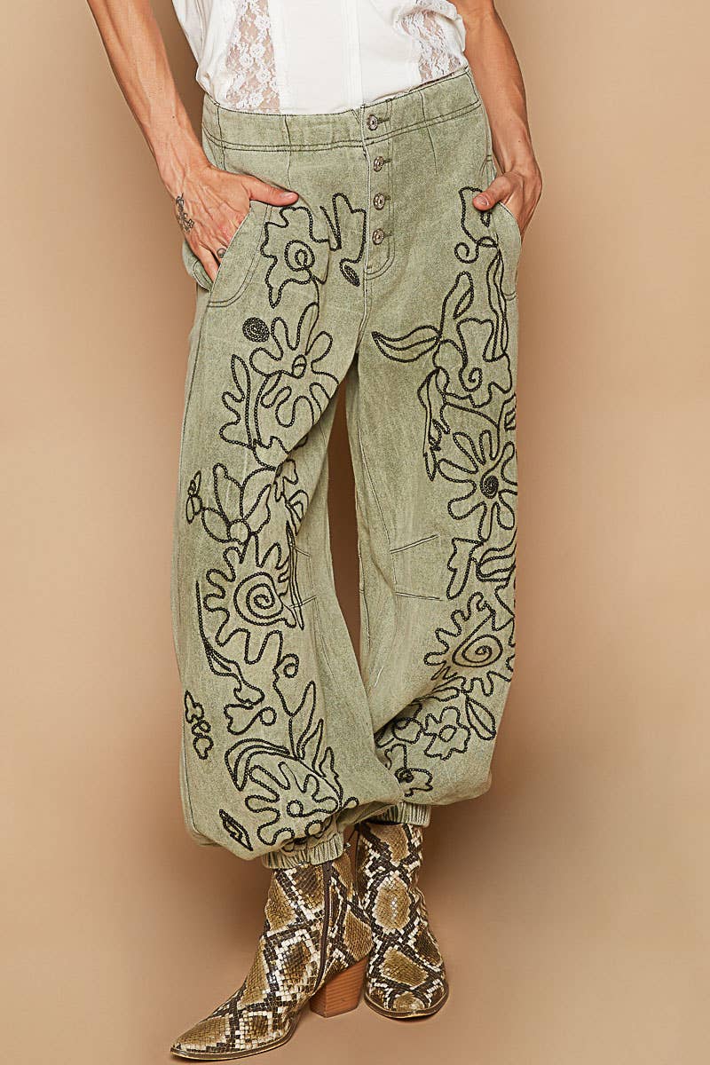 Meadow Stitch Twill Joggers Pants - ivyandlavyboutique Pol Clothing