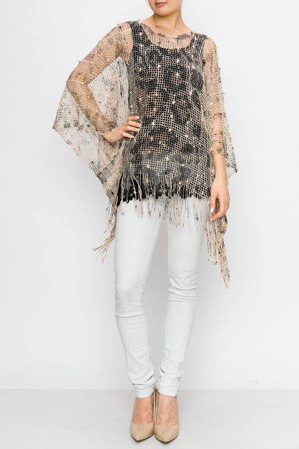 MESH WITH SEQUIN PONCHO TOP - ivyandlavyboutique Origami Apparel ~ Lace and Crochet inspired
