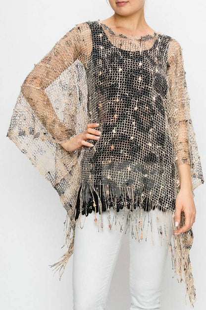 MESH WITH SEQUIN PONCHO TOP - ivyandlavyboutique Origami Apparel ~ Lace and Crochet inspired