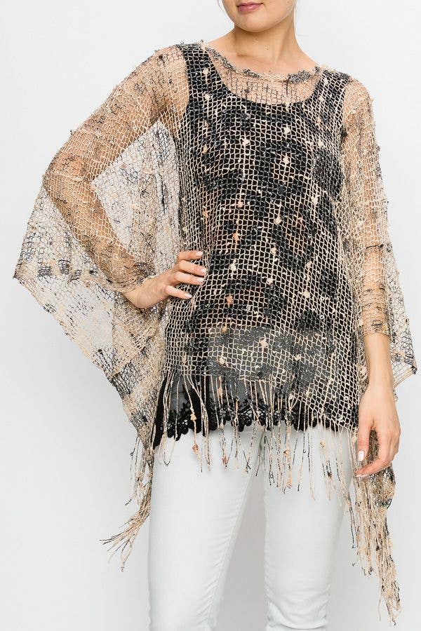 MESH WITH SEQUIN PONCHO TOP - ivyandlavyboutique Origami Apparel ~ Lace and Crochet inspired
