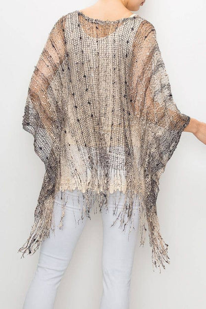 MESH WITH SEQUIN PONCHO TOP - PT Brown - ivyandlavyboutique Origami Apparel ~ Lace and Crochet inspired