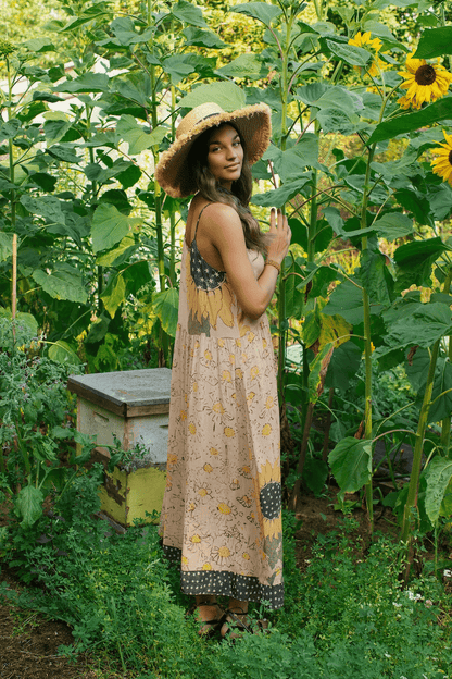 Milk & Honey Bohéme Long Maxi Slip Dress w/ Bee, Sunflower - ivyandlavyboutique Market of Stars