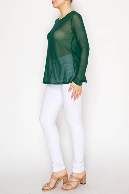 Minimalist Sheer All - Mesh Long Sleeve top in Green - ivyandlavyboutique Origami Apparel ~ Lace and Crochet inspired