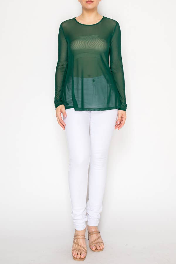 Minimalist Sheer All - Mesh Long Sleeve top in Green - ivyandlavyboutique Origami Apparel ~ Lace and Crochet inspired