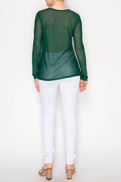 Minimalist Sheer All - Mesh Long Sleeve top in Green - ivyandlavyboutique Origami Apparel ~ Lace and Crochet inspired