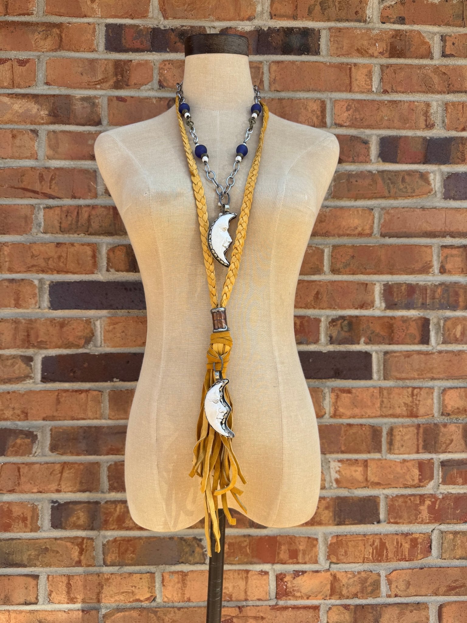 Moon Boho Braided Leather Tassel Necklace - ivyandlavyboutique Art by Amy