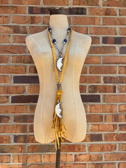 Moon Boho Braided Leather Tassel Necklace - ivyandlavyboutique Art by Amy