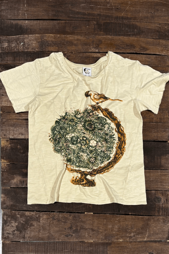Moon Dance Distressed Cotton Tee Topping World Watcher - ivyandlavyboutique Jaded Gypsy