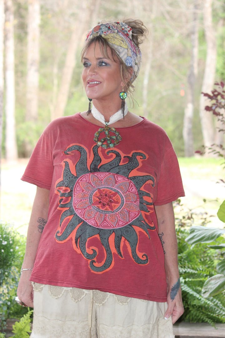 Moon Dance Tee Wine Solar Burst - ivyandlavyboutique Jaded Gypsy