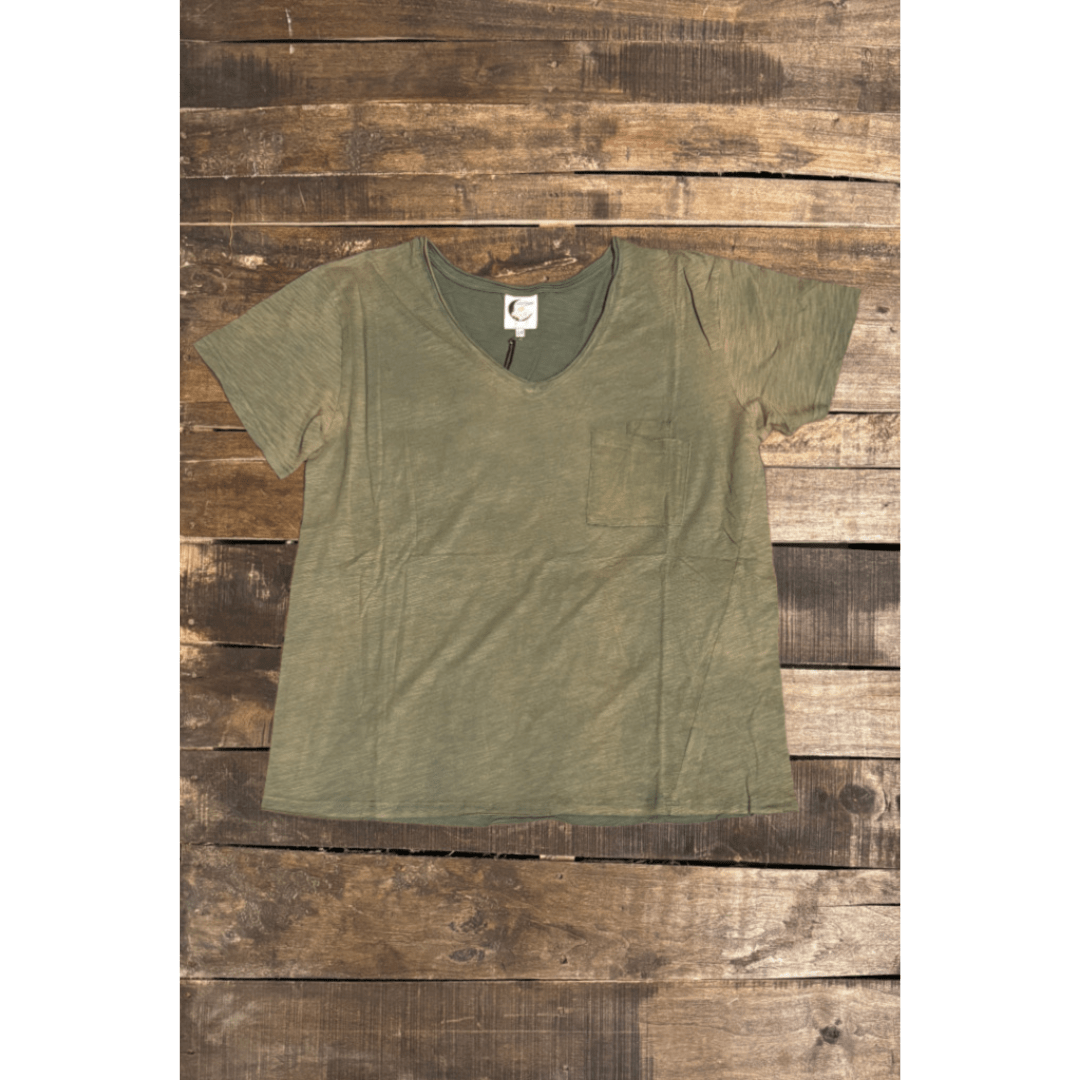 Moon Dance V - Neck Tee - Vintage Moss - ivyandlavyboutique Jaded Gypsy