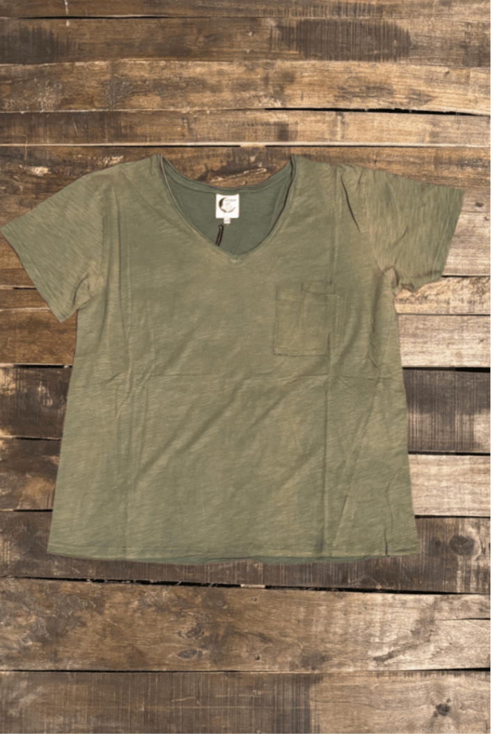 Moon Dance V - Neck Tee - Vintage Moss - ivyandlavyboutique Jaded Gypsy