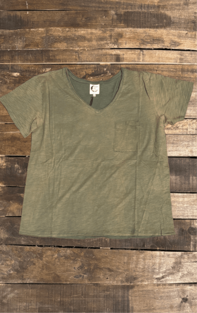 Moon Dance V - Neck Tee - Vintage Moss - ivyandlavyboutique Jaded Gypsy