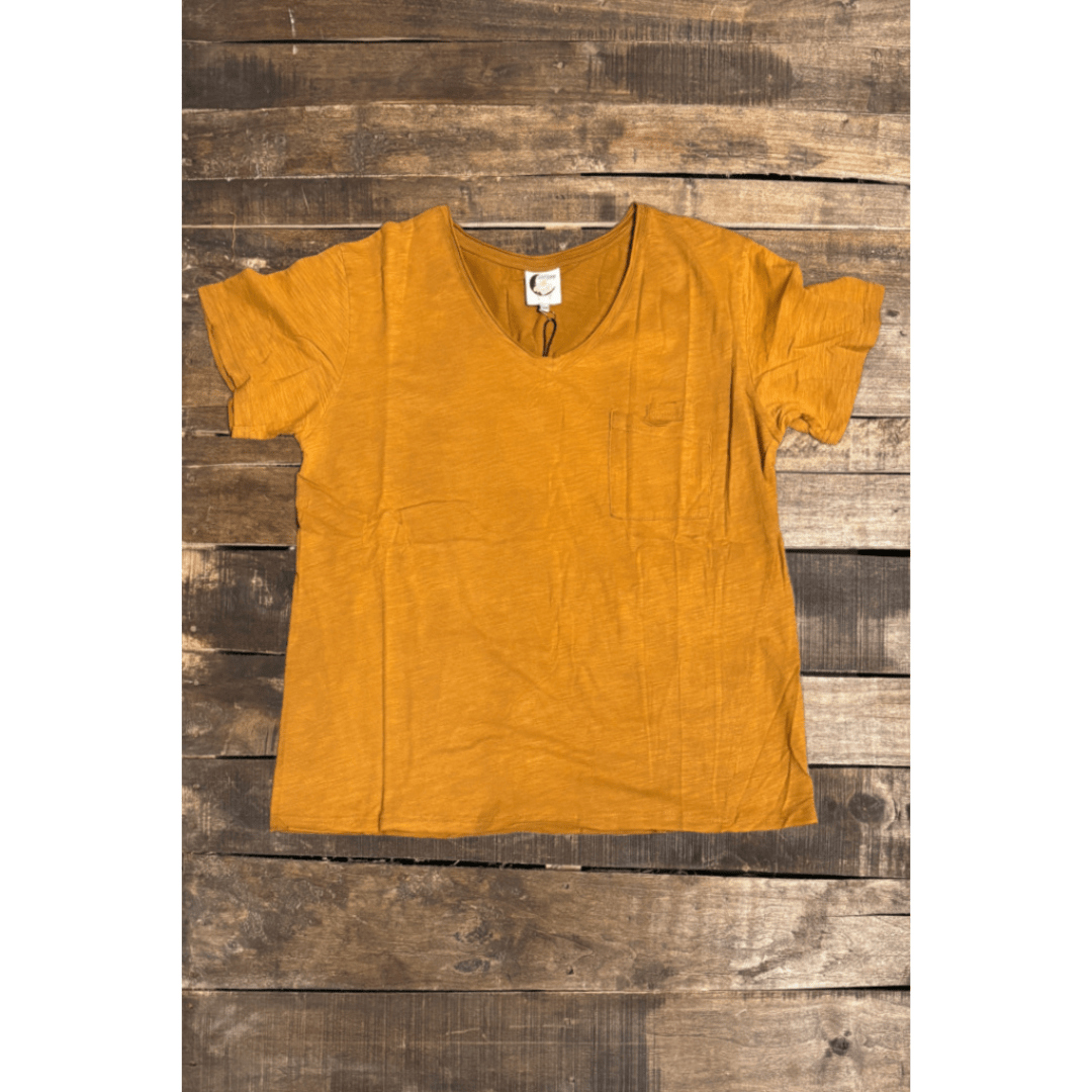 Moon Dance V - Neck Tee - Vintage Mustard - ivyandlavyboutique Jaded Gypsy
