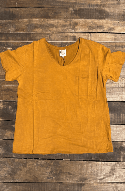 Moon Dance V - Neck Tee - Vintage Mustard - ivyandlavyboutique Jaded Gypsy