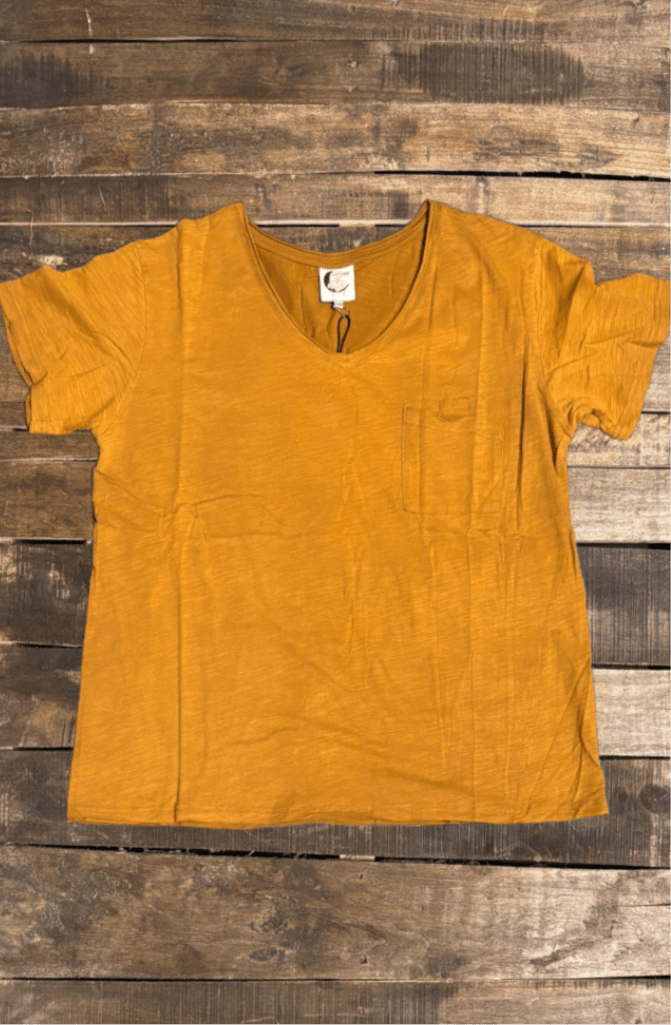 Moon Dance V - Neck Tee - Vintage Mustard - ivyandlavyboutique Jaded Gypsy