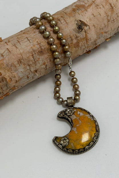 Moon in Oranges Necklace on Pearls - ivyandlavyboutique ivyandlavyboutique