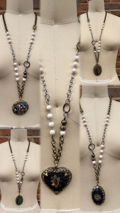 Mosaic Long Drop Statement Necklace - ivyandlavyboutique ivyandlavyboutique