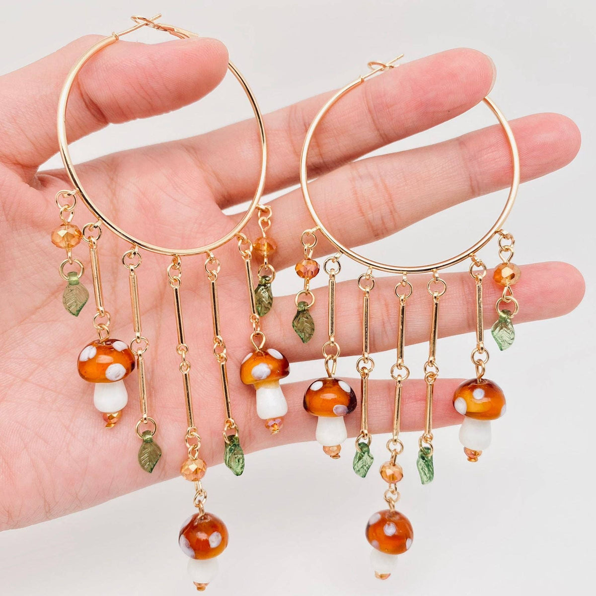 Mushroom Charm Tassel Large Ring Hoop Earrings - ivyandlavyboutique Mio Queena