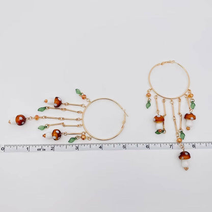 Mushroom Charm Tassel Large Ring Hoop Earrings - ivyandlavyboutique Mio Queena