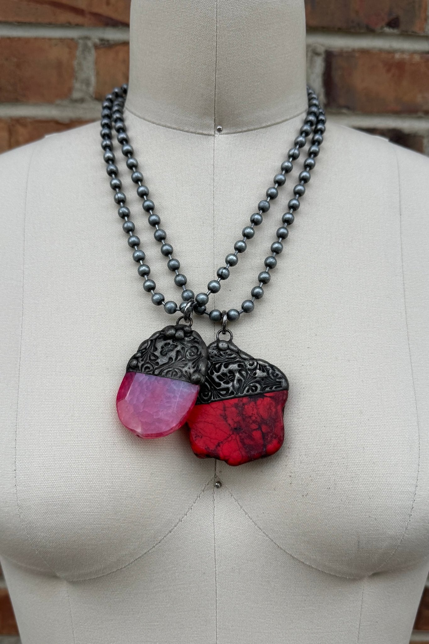 Necklace Slab Stone in Matte Ball Chain - ivyandlavyboutique ivyandlavyboutique
