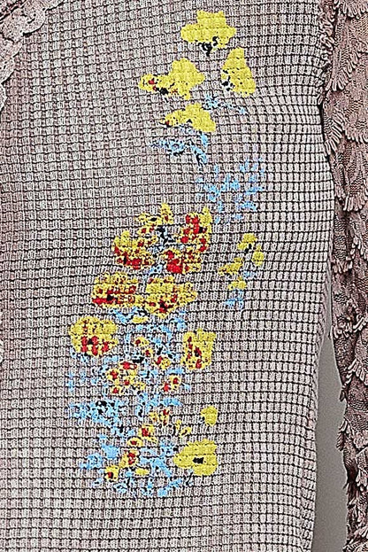 Not So Simple Vintage Wash Thermal Lace Sleeve V-Neck Button Slim Top - ivyandlavyboutique Pol Clothing