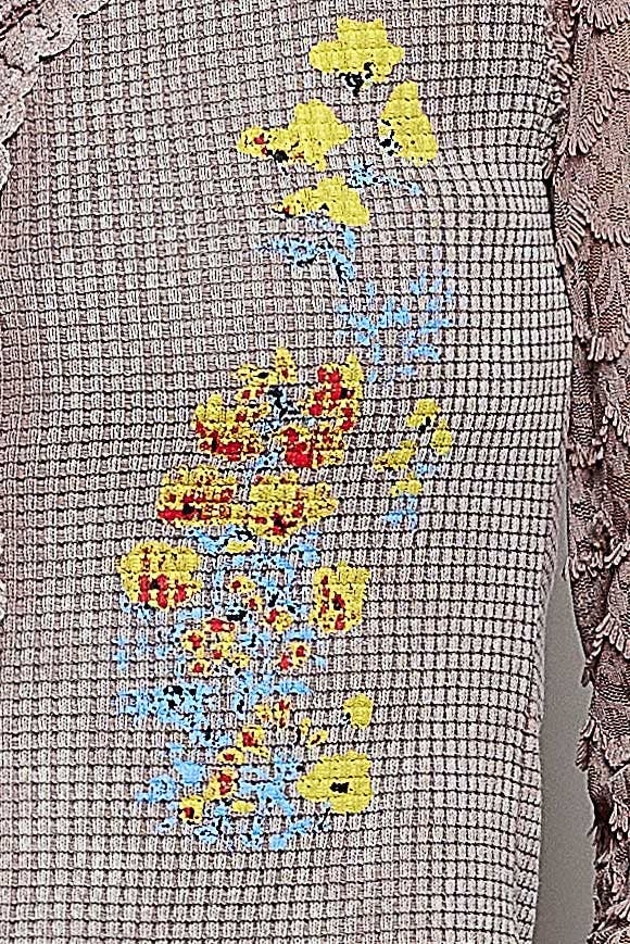 Not So Simple Vintage Wash Thermal Lace Sleeve V-Neck Button Slim Top - ivyandlavyboutique Pol Clothing
