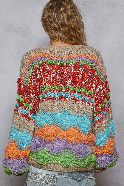 Not your Granny’s Longsleeve Striped Sweater Cardigan - ivyandlavyboutique Pol Clothing