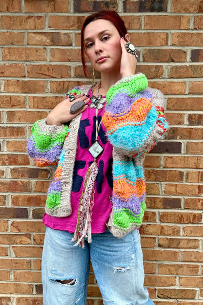 Not your Granny’s Longsleeve Striped Sweater Cardigan - ivyandlavyboutique Pol Clothing