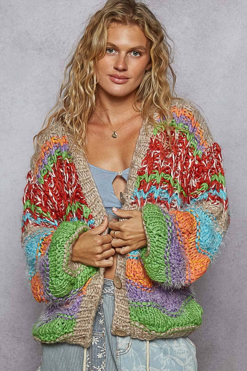 Not your Granny’s Longsleeve Striped Sweater Cardigan - ivyandlavyboutique Pol Clothing