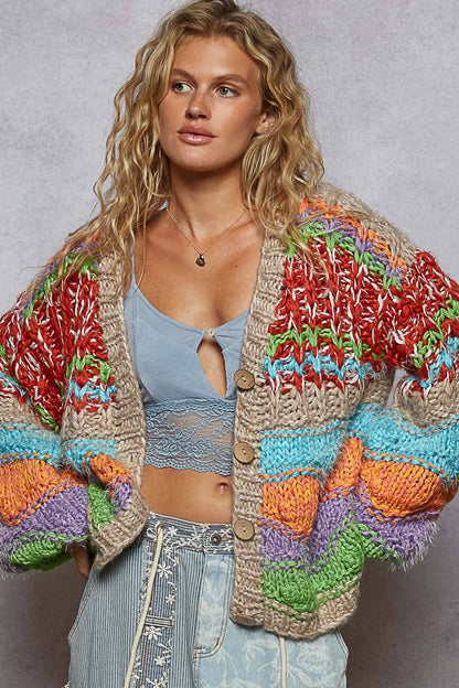 Not your Granny’s Longsleeve Striped Sweater Cardigan - ivyandlavyboutique Pol Clothing