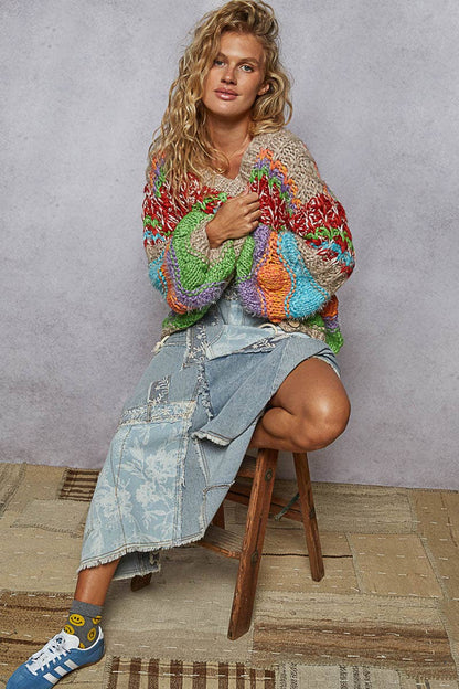 Not your Granny’s Longsleeve Striped Sweater Cardigan - ivyandlavyboutique Pol Clothing