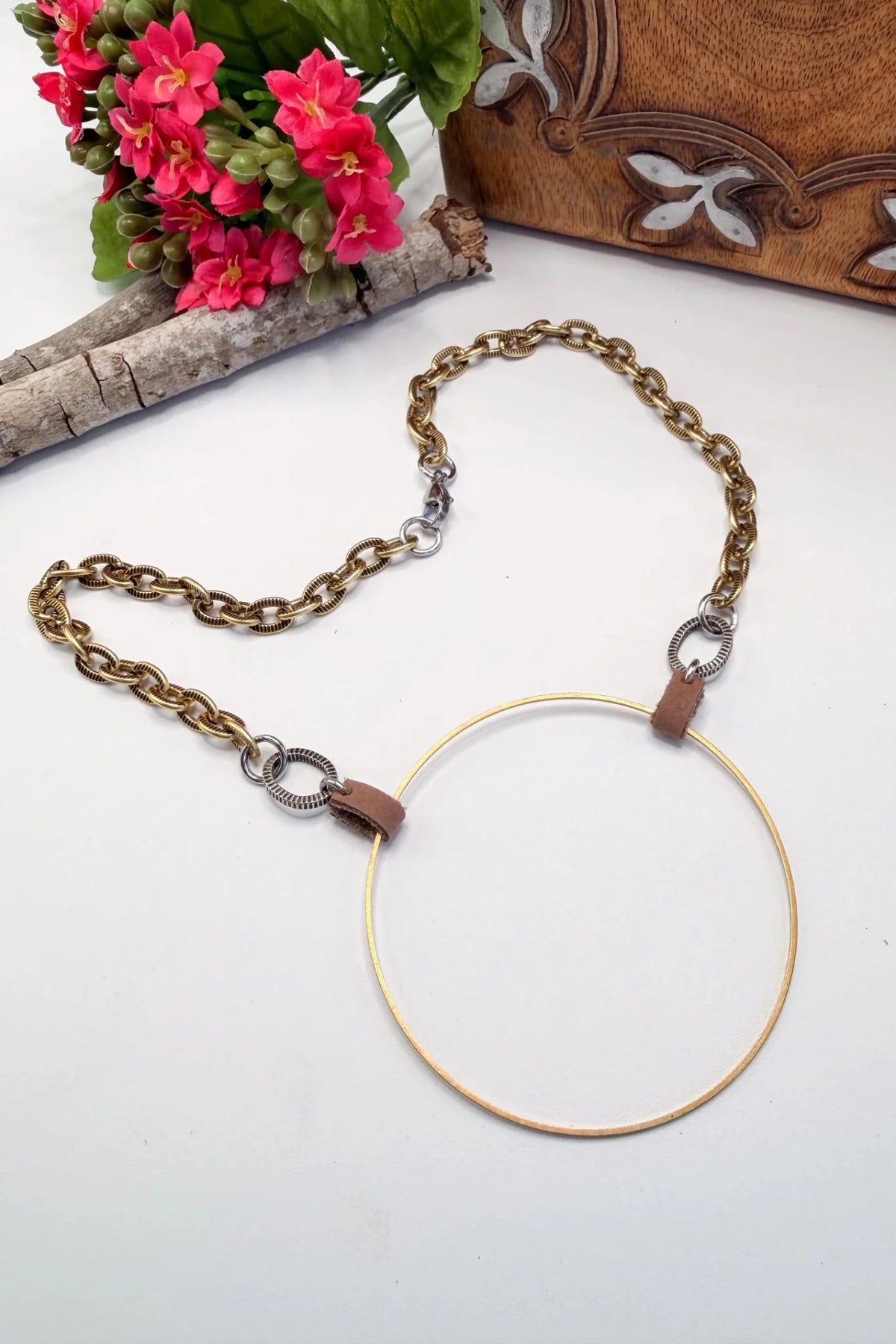 O-Ring Mix Metal Leather Choker Necklace - ivyandlavyboutique ivyandlavyboutique