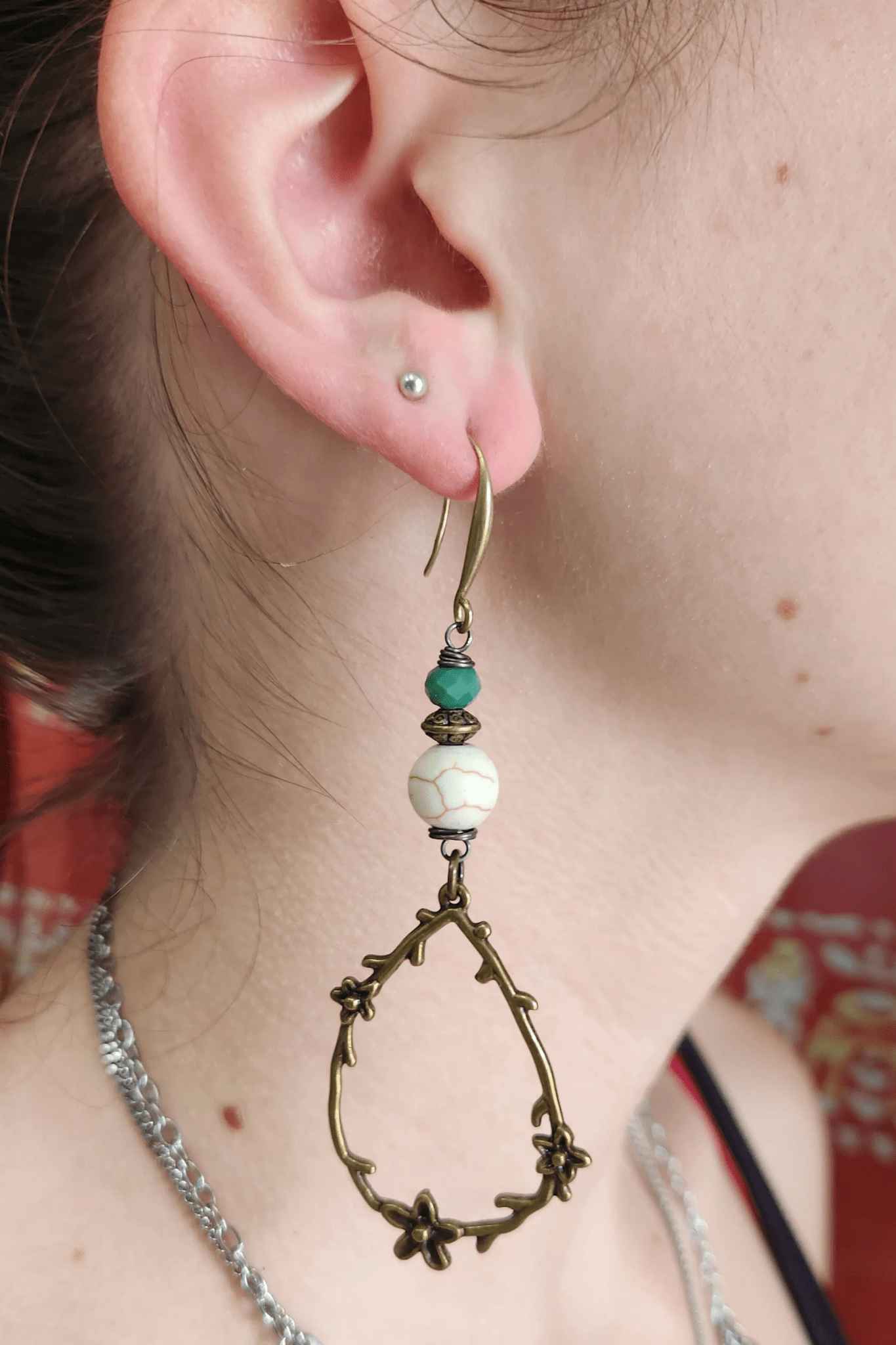 One of a Kind: Floral Green Tear Drop Earrings - ivyandlavyboutique Spirit Lala