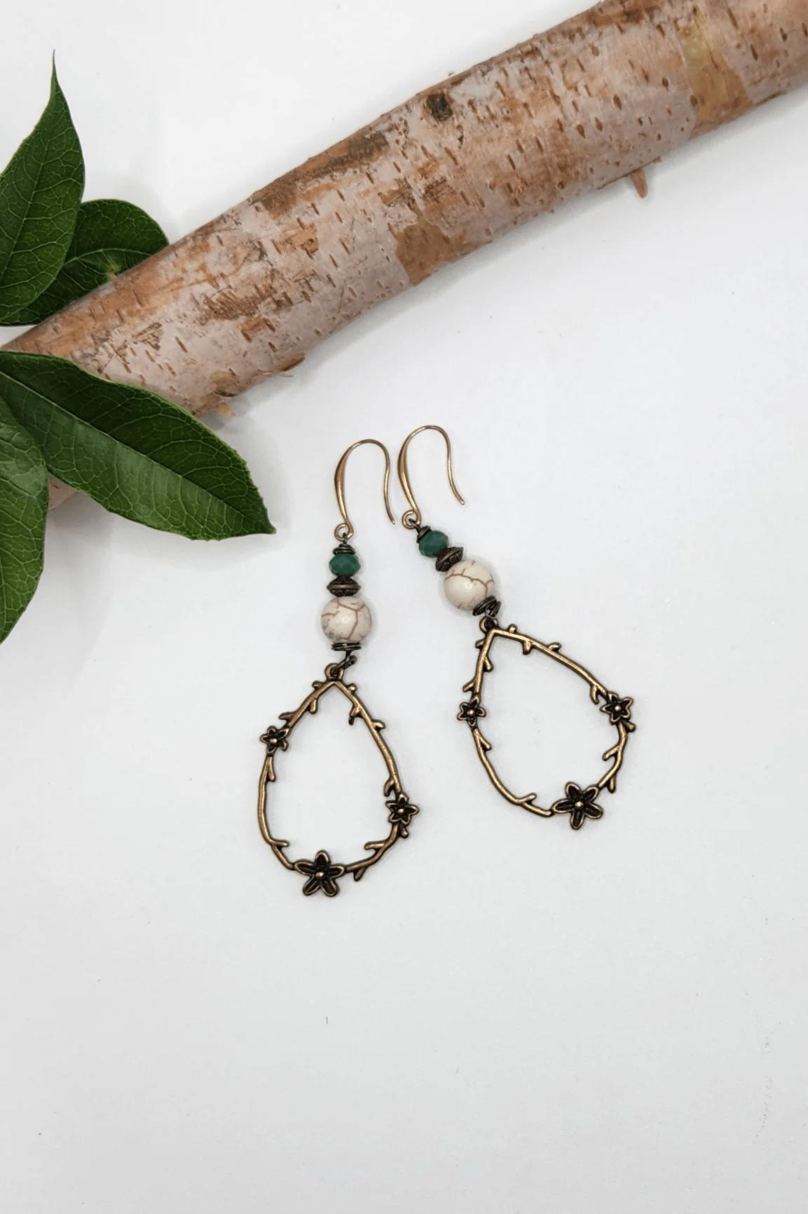 One of a Kind: Floral Green Tear Drop Earrings - ivyandlavyboutique Spirit Lala