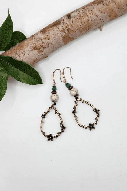 One of a Kind: Floral Green Tear Drop Earrings - ivyandlavyboutique Spirit Lala