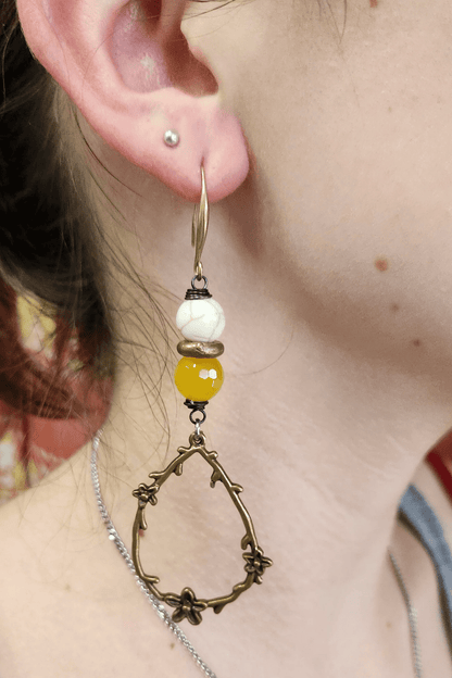 One of a Kind: Floral Yellow Tear Drop Earrings - ivyandlavyboutique Spirit Lala