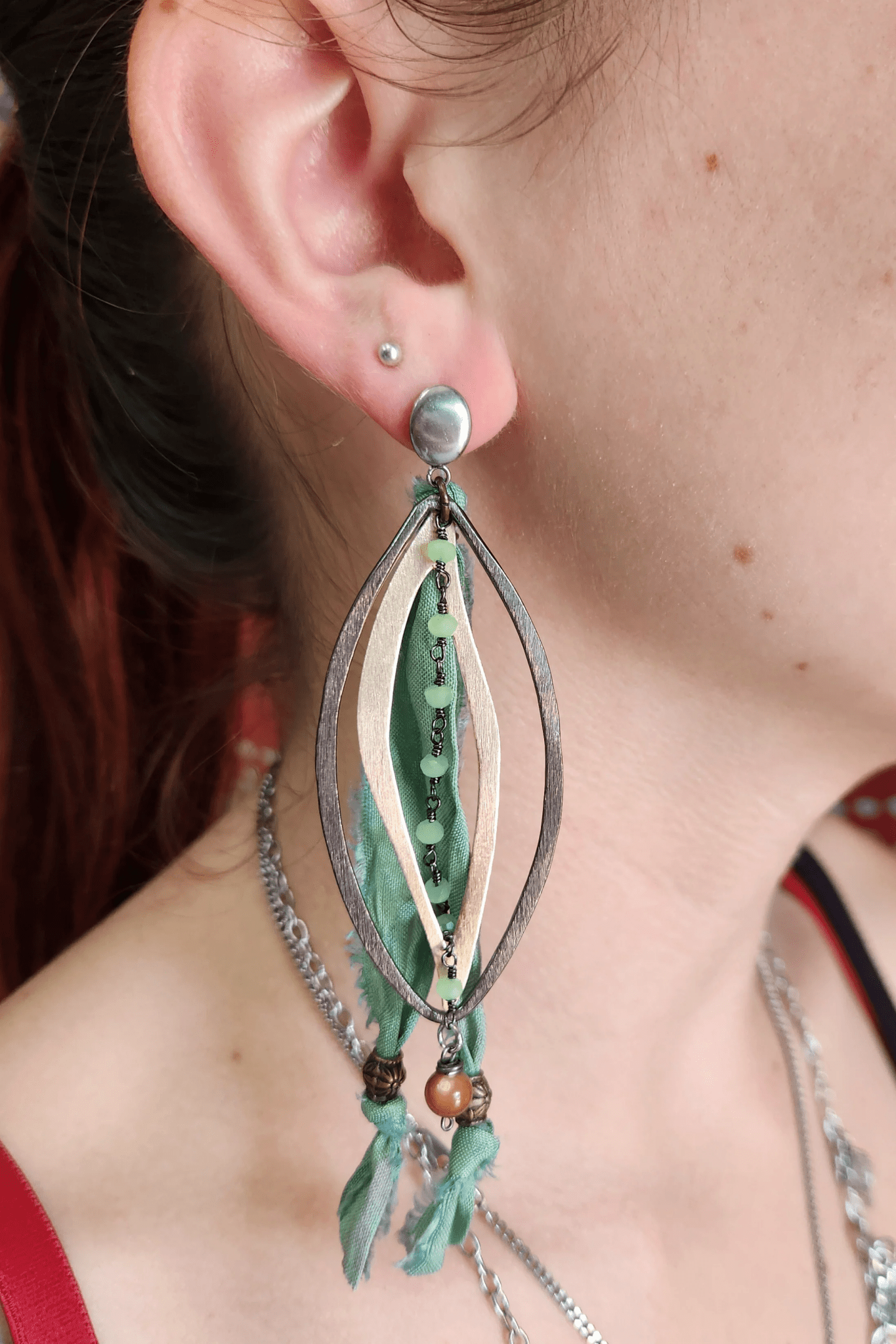 One of a Kind: Green Fabric Drop Earrings - ivyandlavyboutique Spirit Lala
