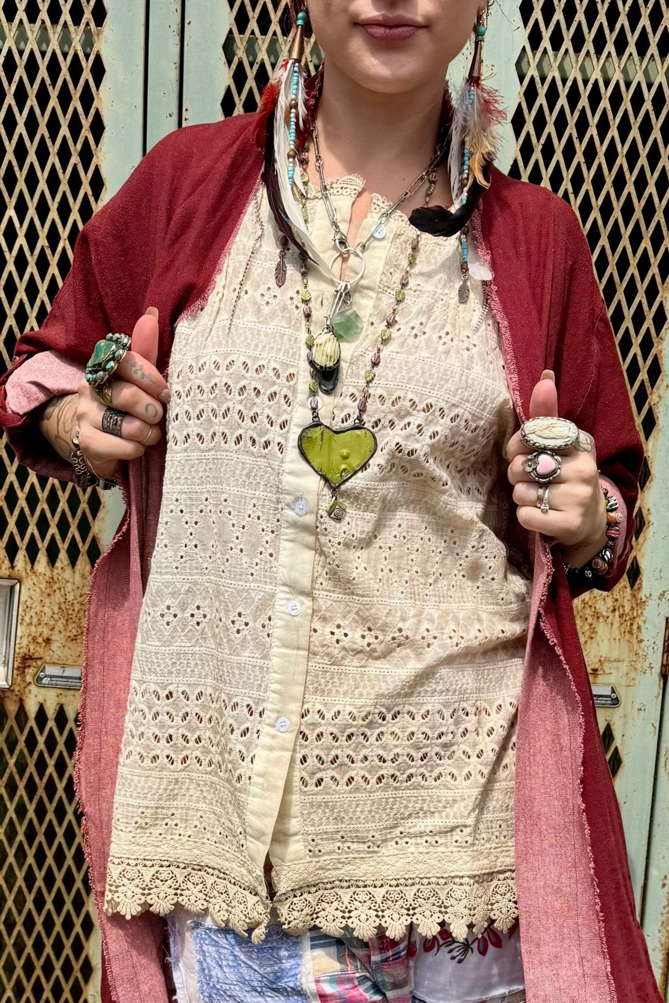 One of a Kind: Green & Silver Multi Stone Necklace - ivyandlavyboutique Spirit Lala