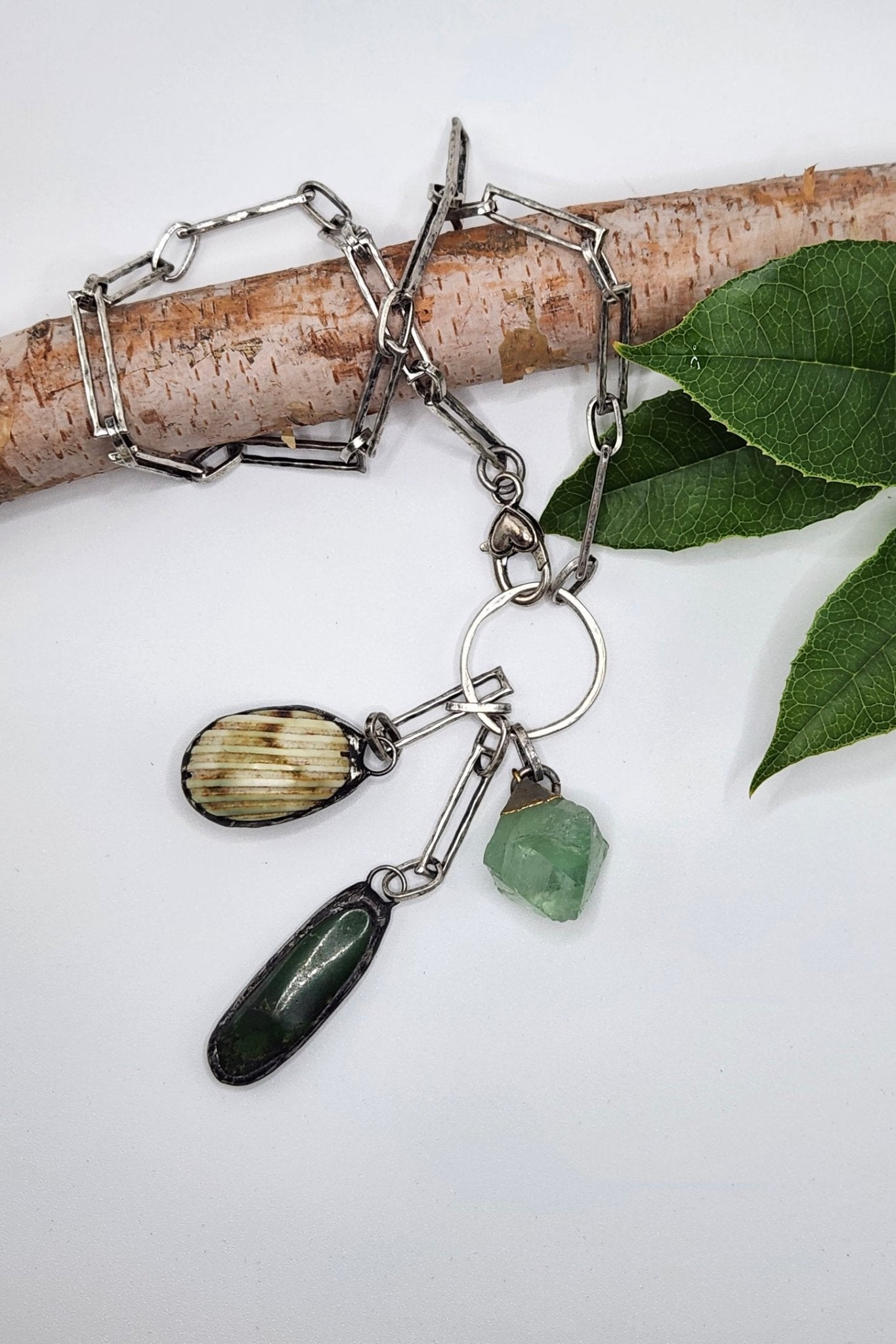 One of a Kind: Green & Silver Multi Stone Necklace - ivyandlavyboutique Spirit Lala