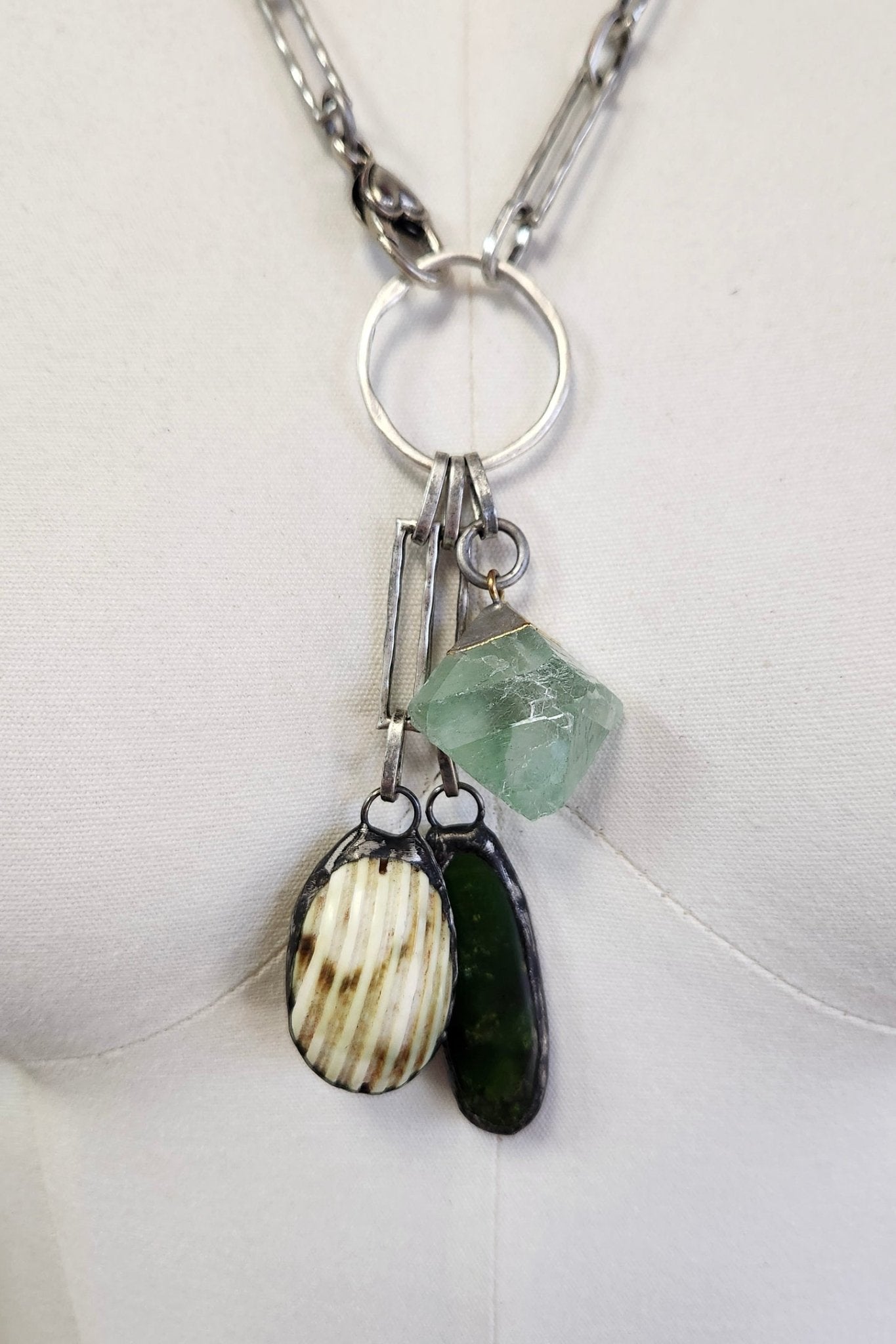 One of a Kind: Green & Silver Multi Stone Necklace - ivyandlavyboutique Spirit Lala