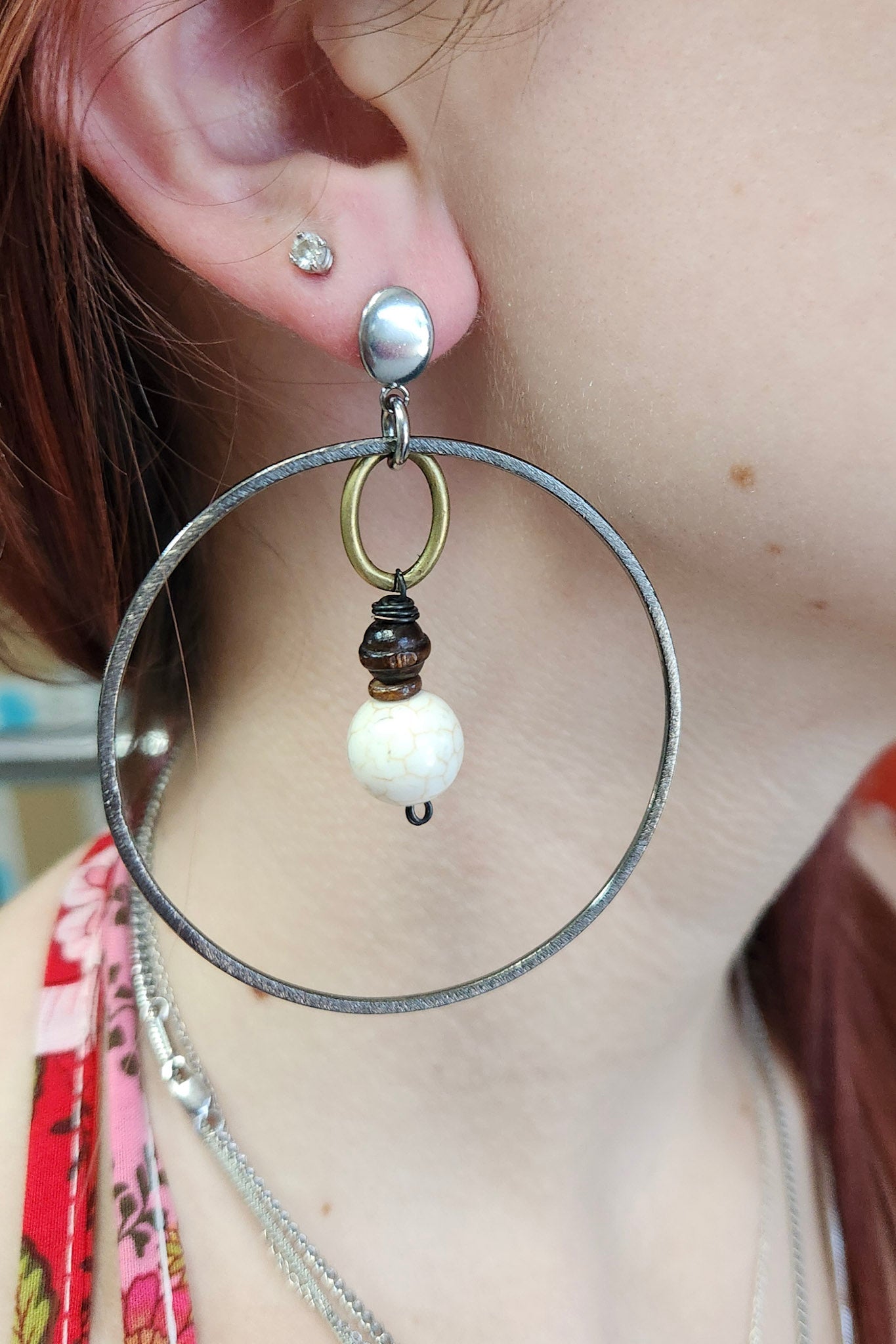 One of a Kind: Howlite Circle Earrings - ivyandlavyboutique Spirit Lala