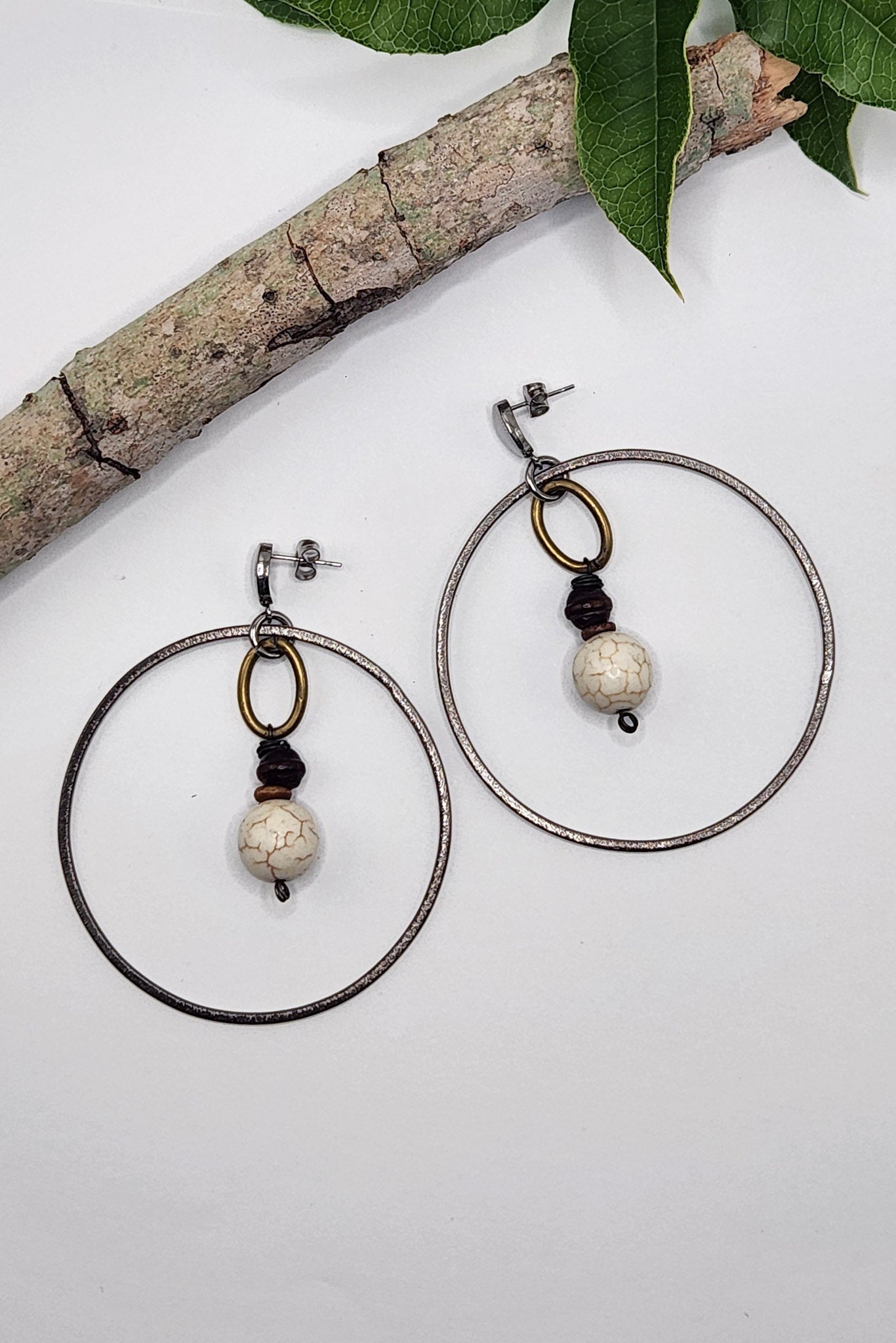 One of a Kind: Howlite Circle Earrings - ivyandlavyboutique Spirit Lala