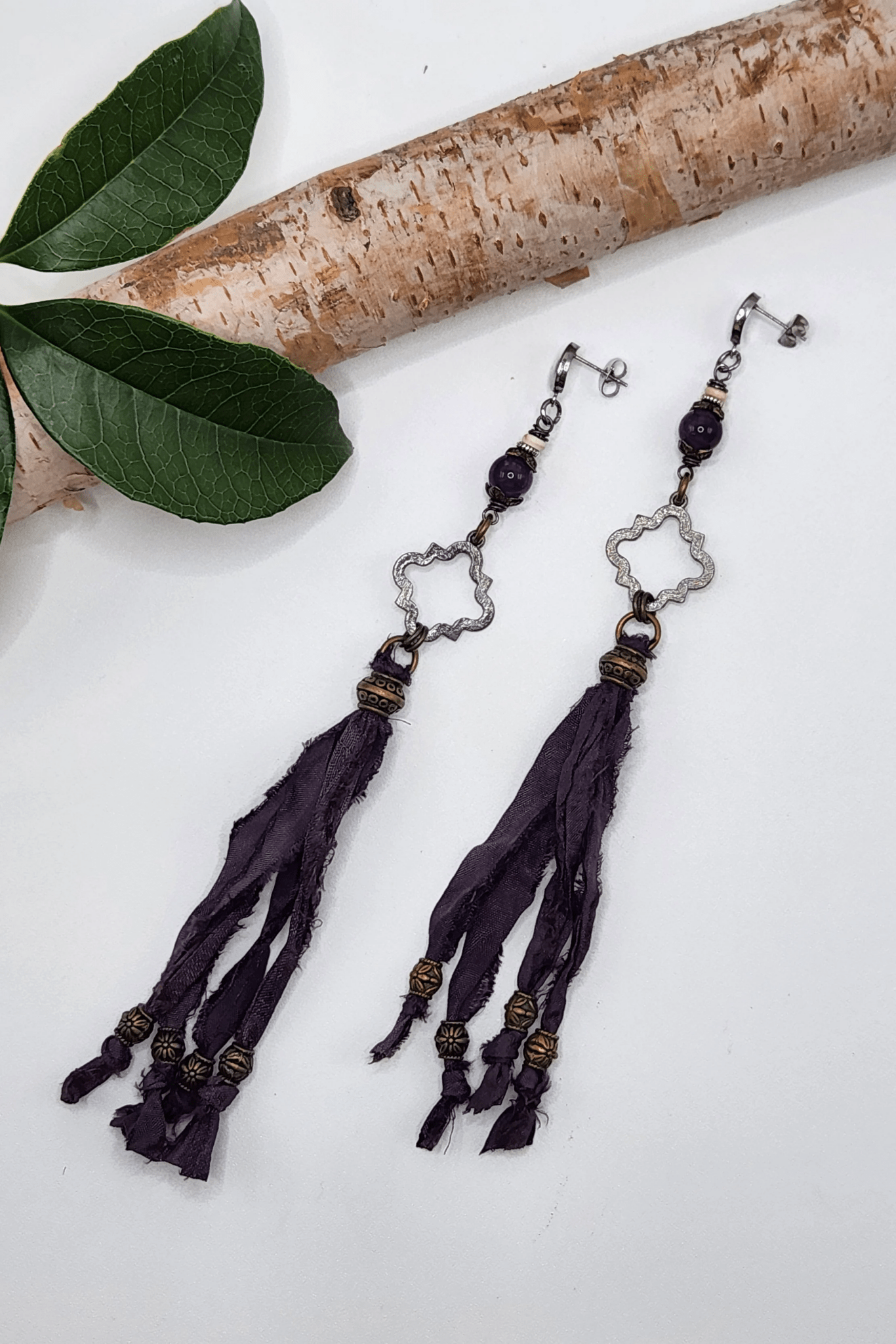 One of a Kind: Indigo Fabric Drop Earrings - ivyandlavyboutique Spirit Lala