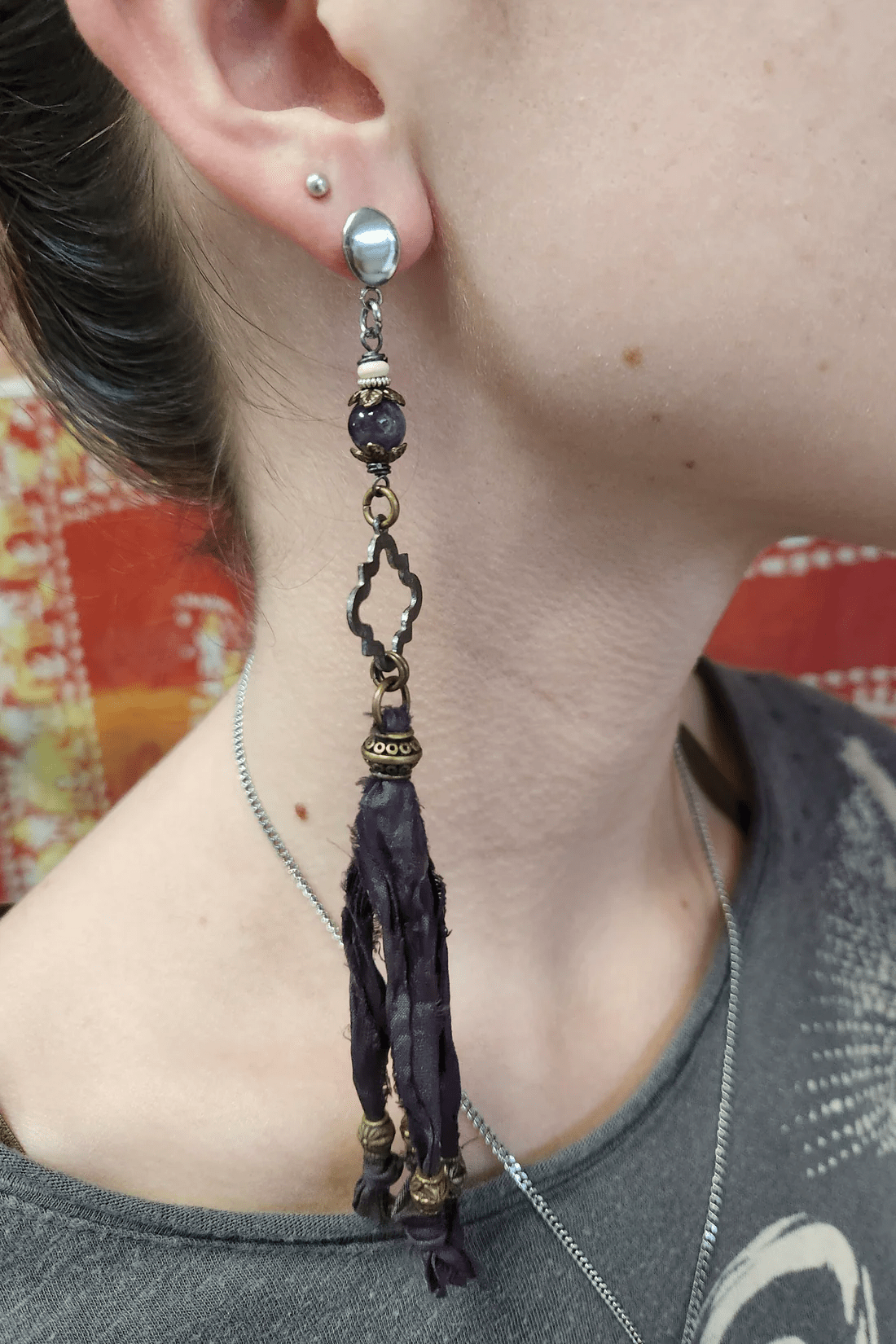 One of a Kind: Indigo Fabric Drop Earrings - ivyandlavyboutique Spirit Lala