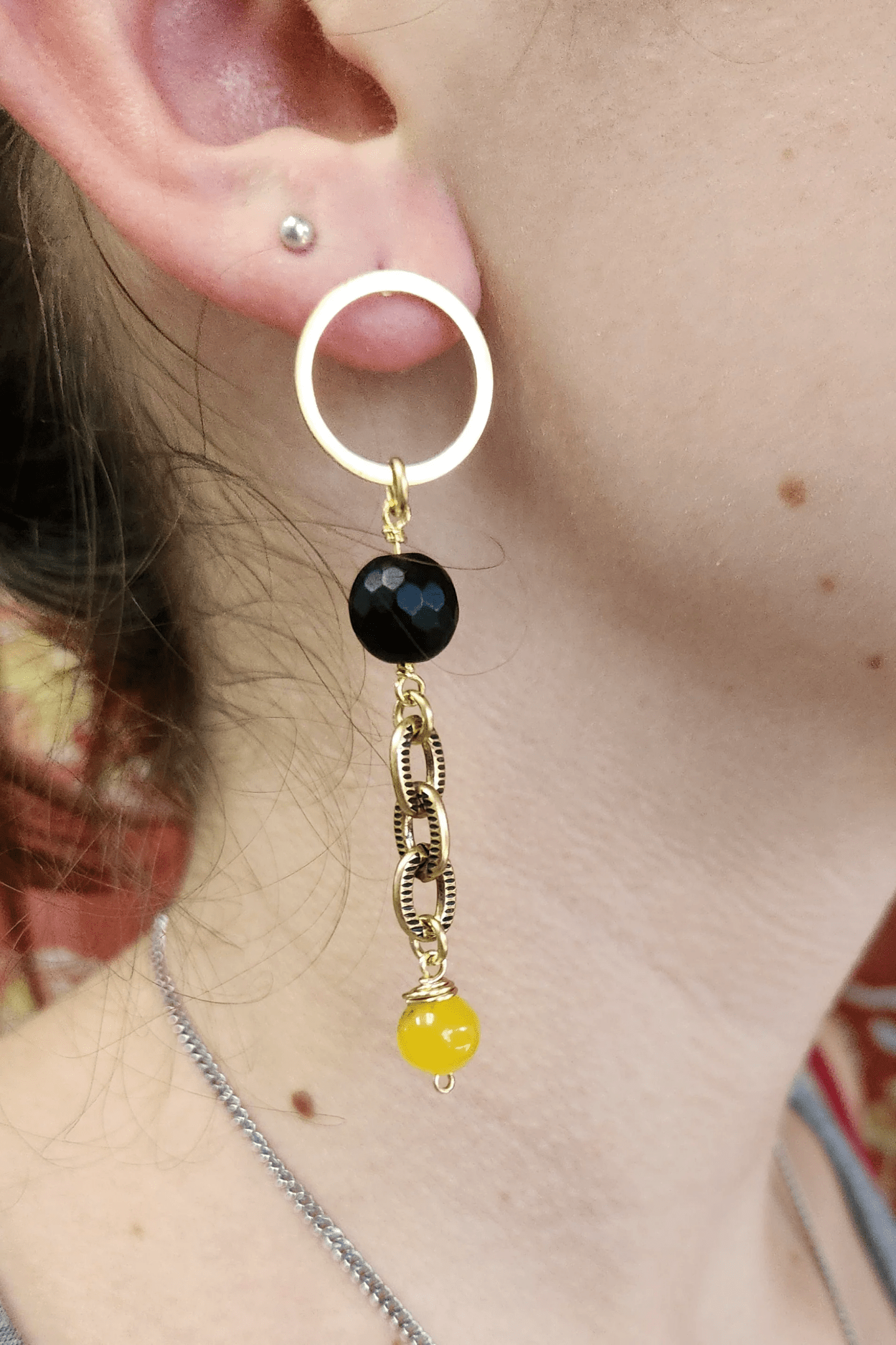 One of a Kind: Yellow and Black Chain Drop Earrings - ivyandlavyboutique Spirit Lala
