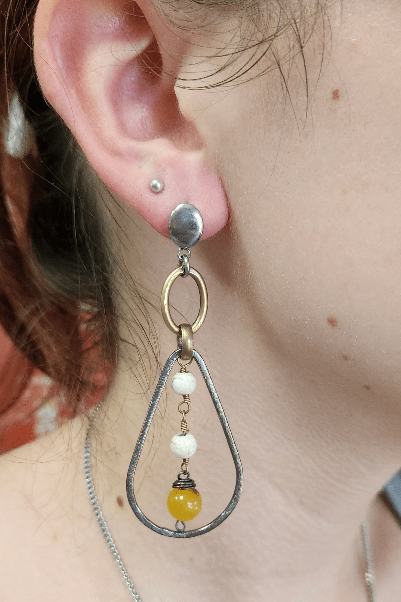 One of a Kind: Yellow and Howlite Tear Drop Earrings - ivyandlavyboutique Spirit Lala